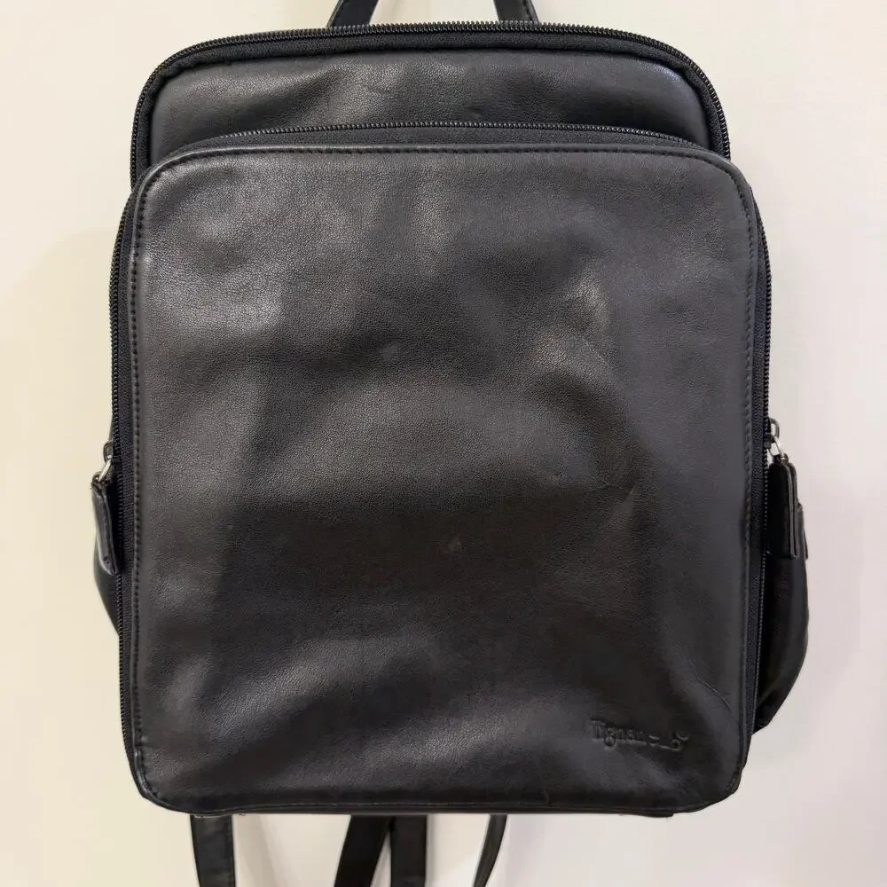 Vintage Tignanello Black Leather Backpack Purse